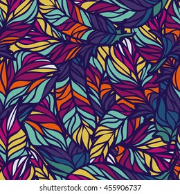 Vector seamless pattern with colored abstract feathers