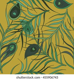 Vector seamless pattern with colored abstract feathers