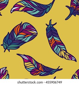 Vector seamless pattern with colored abstract feathers