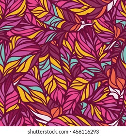Vector seamless pattern with colored abstract feathers