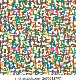 Vetor padrão sem costura fundo colorido com fonte geométrica simples e espessa. Letras e números do alfabeto latino. Têxtil, tecido, papel de parede, papel de embrulho, azulejo, design de t-shirt. Sem ai