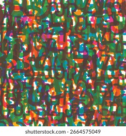 Vetor padrão sem costura fundo colorido com fonte geométrica simples e espessa. Letras e números do alfabeto latino. Têxtil, tecido, papel de parede, papel de embrulho, azulejo, design de t-shirt. Sem ai