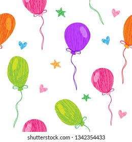 Vector seamless pattern of colored balloons. Vector background for photozones, children's cards and posters.