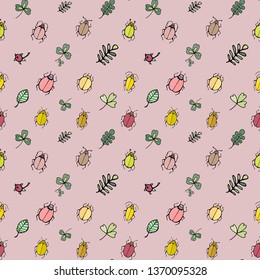 vector seamless pattern with colored beetles