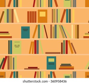 Vector seamless pattern with colored book on shelves, with clipping mask