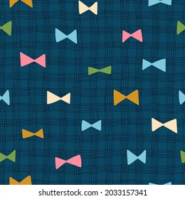 Vector seamless pattern with colored bow ties. Abstract repeated texture with geometric shapes. Vintage print for fabric and wrapping paper.