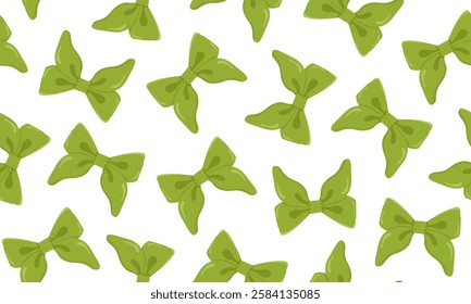 Vector seamless pattern of colored bows. Image for wallpaper, packaging and banner for Valentine's Day or wedding. Horizontal banner with green bow isolated on white background