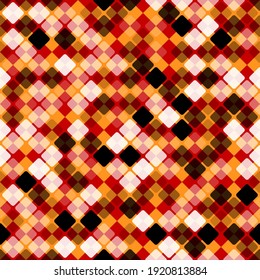 Vector seamless pattern of colored diagonal cells. Texture for hipster textile print. Decorative chaos camo background