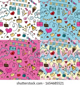vector seamless pattern, colored doodles for birthday and party
