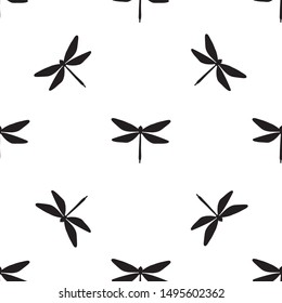Vector Seamless Pattern with Colored Dragonflies. Picture with Clipping Mask.