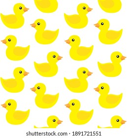 Vector seamless pattern of colored flat cartoon bath duck toy isolated on white background