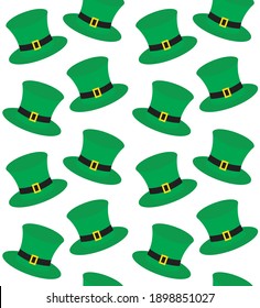 Vector seamless pattern of colored flat cartoon leprechaun hat isolated on white background. St Patric day illustration