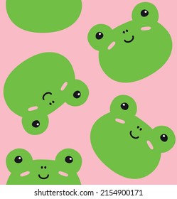 Vector seamless pattern of colored flat hand drawn frog face head isolated on white background