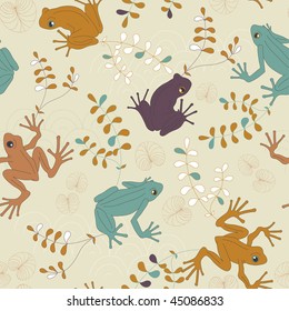 Vector seamless pattern with colored frogs