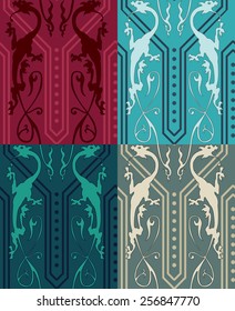 Vector seamless pattern with colored gothic dragons. Gothic Background. Seamless Background.