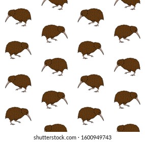 Vector seamless pattern of colored hand drawn doodle sketch kiwi bird isolated on white background
