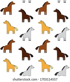 Vector seamless pattern of colored hand drawn doodle sketch horse isolated on white background
