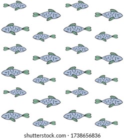 Vector seamless pattern of colored hand drawn doodle sketch fish isolated on white background