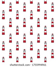 Vector seamless pattern of colored hand drawn doodle sketch lighthouse isolated on white background
