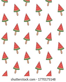 Vector seamless pattern of colored hand drawn doodle sketch watermelon ice cream isolated on white background