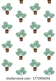 Vector seamless pattern of colored hand drawn doodle sketch monstera in pot isolated on white background