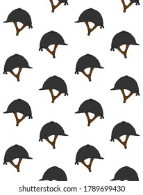Vector seamless pattern of colored hand drawn doodle sketch horse riding equestrian helmet isolated on white background