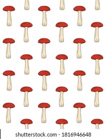 Vector seamless pattern of colored hand drawn doodle sketch brown cap boletus mushroom isolated on white background