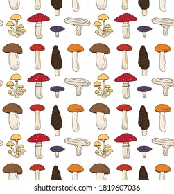 Vector seamless pattern of colored hand drawn doodle sketch mushroom isolated on white background