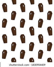 Vector seamless pattern of colored hand drawn doodle sketch coffin isolated on white background