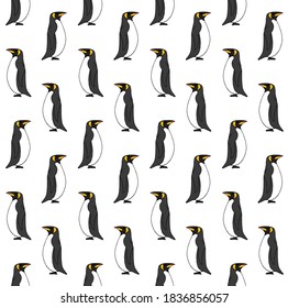 Vector seamless pattern of colored hand drawn doodle sketch penguin isolated on white background