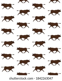Vector seamless pattern of colored hand drawn doodle sketch bull isolated on white background