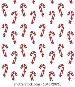 Vector seamless pattern of colored hand drawn doodle sketch Christmas mint candy isolated on white background