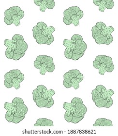 Vector seamless pattern of colored hand drawn doodle sketch broccoli isolated on white background