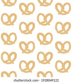 Vector seamless pattern of colored hand drawn doodle sketch pretzel isolated on white background