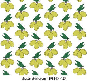 Vector seamless pattern of colored hand drawn doodle sketch olives isolated on white background