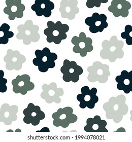 Vector seamless pattern with colored hand drawn flowers on white background. Doodle cute illustration for textile, clothes, wrapping paper, wallpaper, girlish and women design