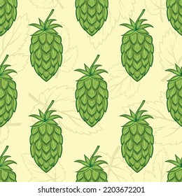 Vector Seamless Pattern with Colored Hand Drawn Cartoon Hop, Repeated Hop Print. Hop Design for Textile, Wallpapers, Cards, Fabrics, Packaging, Wrapping