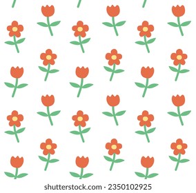 Vector seamless pattern of colored hand drawn doodle flat flower isolated on white background