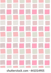 Vector seamless pattern with colored hand drawn squares in shades of soft pink and purple colors