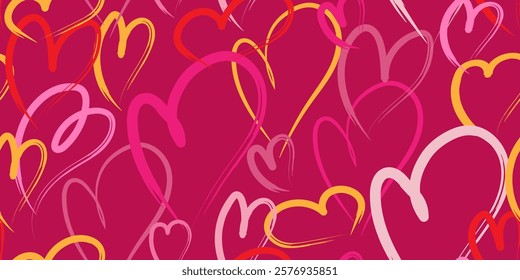 Vector seamless pattern with colored hearts for Valentine’s Day Love, emotions, happiness, joy, fun, feelings For textiles, gift wrap, packaging, banner, blog, card, social media, invitation, app, web