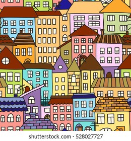 Vector seamless pattern with colored houses