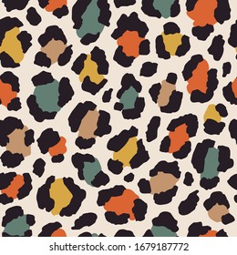 Vector Seamless Pattern With Colored Leopard Print. Animal Print. Cheetah Print. Colored Safari Background.