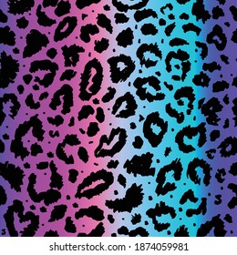 Vector seamless pattern with colored leopard print. Animal print. Cheetah print on neon background.