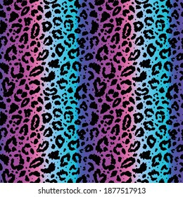 Vector seamless pattern with colored leopard print. Animal print. Cheetah print on neon background.
