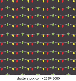 Vector seamless pattern of colored light bulbs garlands
