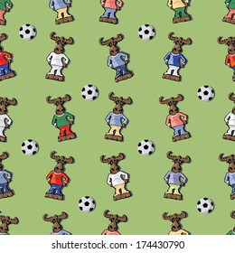 Vector seamless pattern of colored moose with balls