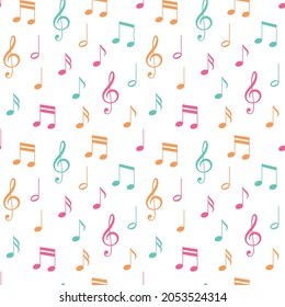 Vector seamless pattern with colored music notes