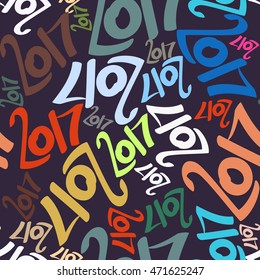 Vector seamless pattern of colored numbers 2017. New Year seamless background.