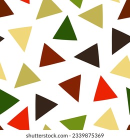 Vector seamless pattern of colored palette hand-drawn triangles isolated on a white background