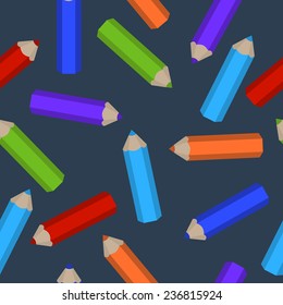Vector seamless pattern of colored pencils scattered